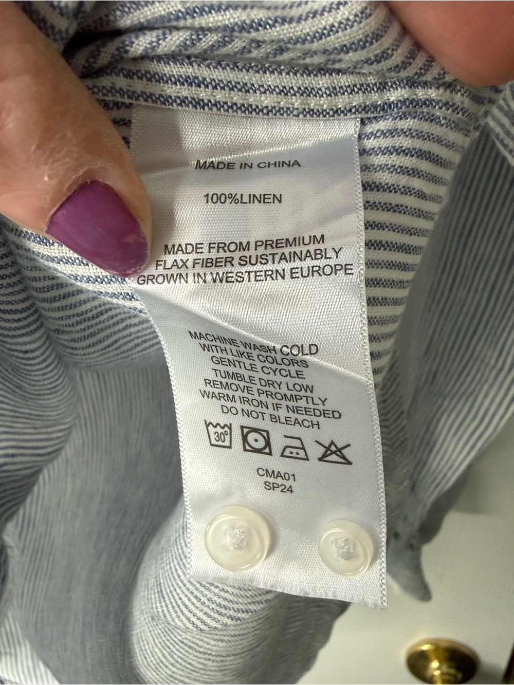 QUINCE 100% European Linen Blue Pin-Striped Long Sleeve Button-Up Shirt XS - Picture 3 of 11